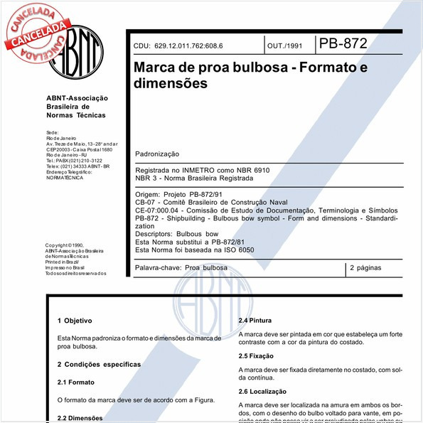 Marca de proa bulbosa - Formato e dimensões