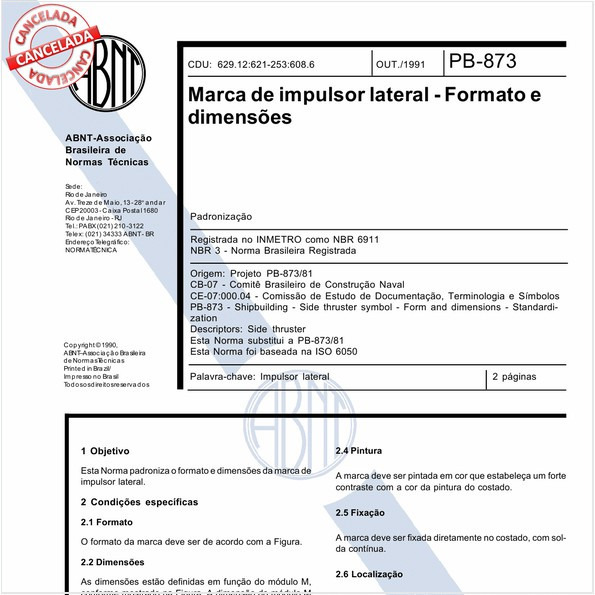 Marca de impulsor lateral - Formato e dimensões
