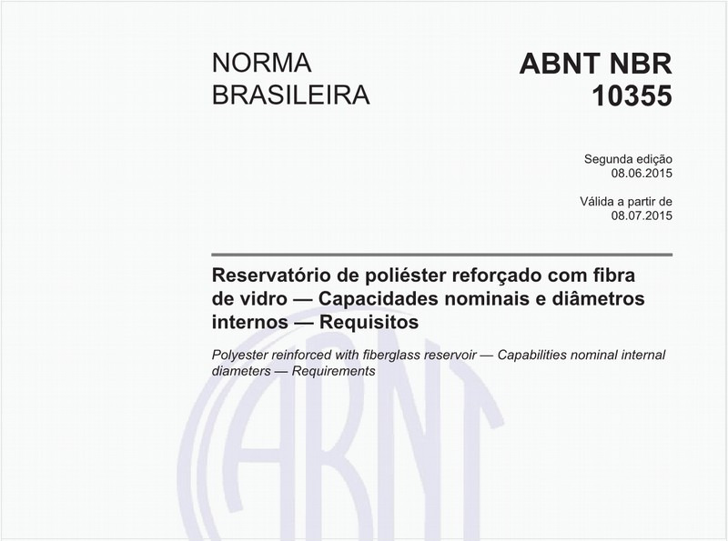 Reservatório de poliéster reforçado com fibra de vidro — Capacidades nominais e diâmetros internos — Requisitos