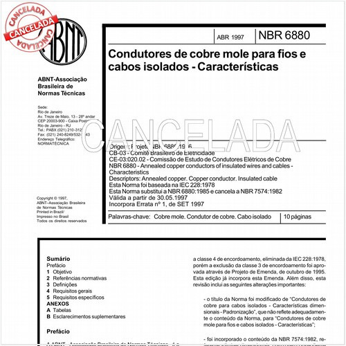 Condutores de cobre mole para fios e cabos isolados - Características