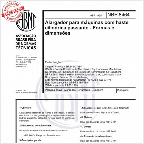 Alargador para máquinas com haste cilíndrica passante - Formas e dimensões