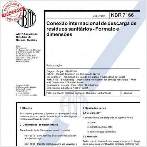 Conexão internacional de descarga de resíduos sanitários - Formato e dimensões