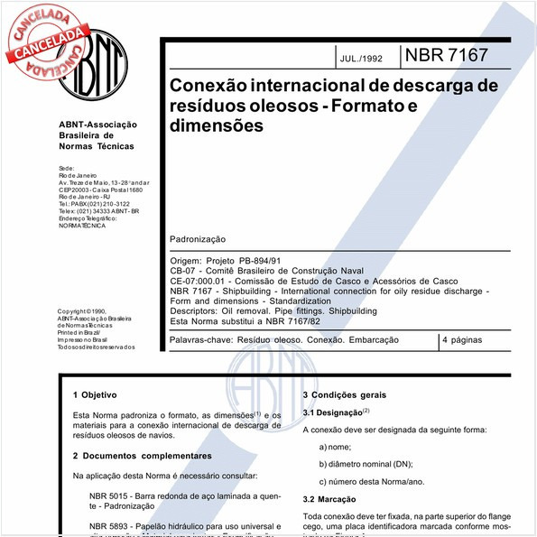 Conexão internacional de descarga de resíduos oleosos - Formato e dimensões