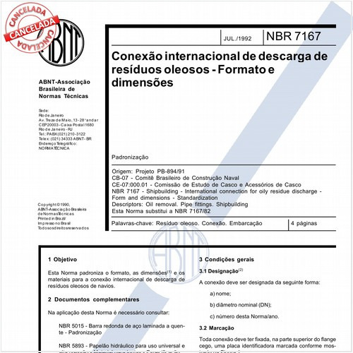 Conexão internacional de descarga de resíduos oleosos - Formato e dimensões