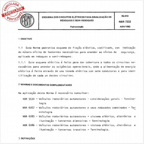 Esquema dos circuitos elétricos para sinalização de reboques e semi-reboques
