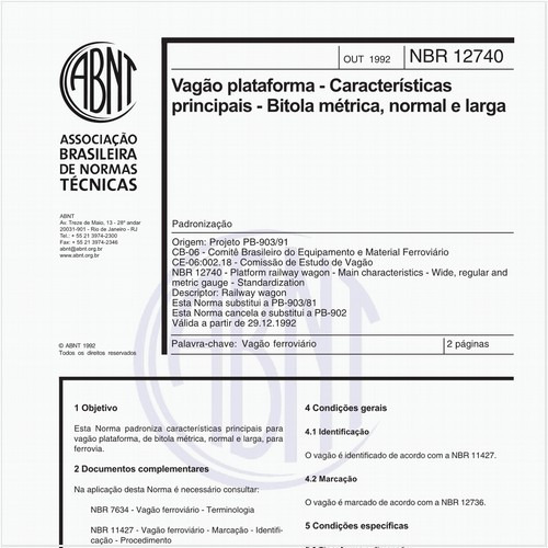 Vagão plataforma - Características principais - Bitola métrica, normal e larga - Padronização
