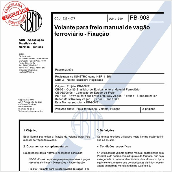 Volante para freio manual de vagão ferroviário - Fixação