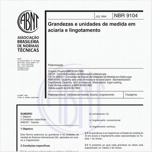 Grandezas e unidades de medida em aciaria e lingotamento - Padronização