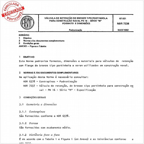 Válvula de retenção de bronze tipo portinhola para construção naval PN 16 - Série "M" - Formato e dimensões