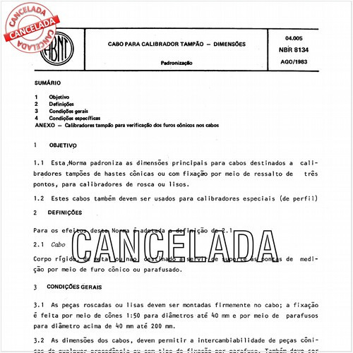 Cabo para calibrador tampão - Dimensões