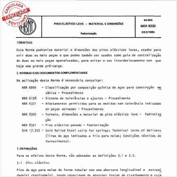 Pino elástico leve - Material e dimensões