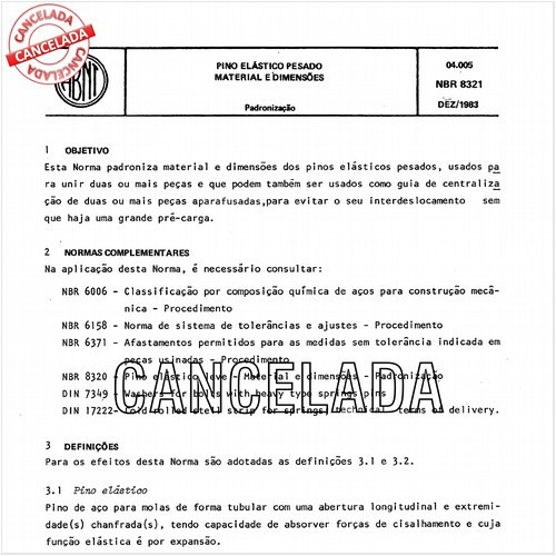 Pino elástico pesado - Material e dimensões