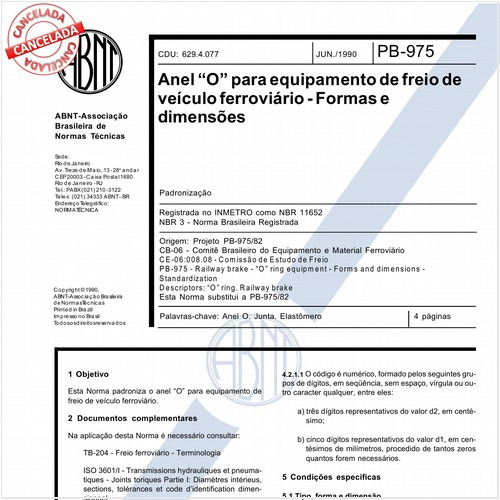 Anel "O" para equipamento de freio de veículo ferroviário - Formas e dimensões