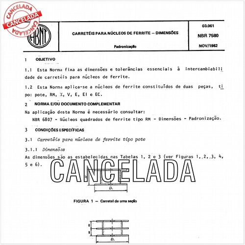 Carretéis para núcleos de ferrite - Dimensões