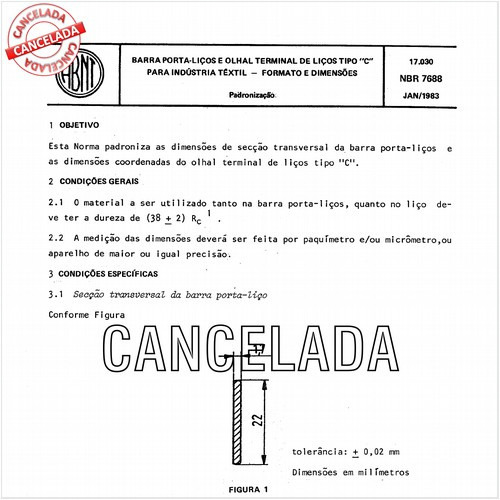 Barra porta-liços e olhal terminal de liços tipo "C" para indústria têxtil - Formato e dimensões