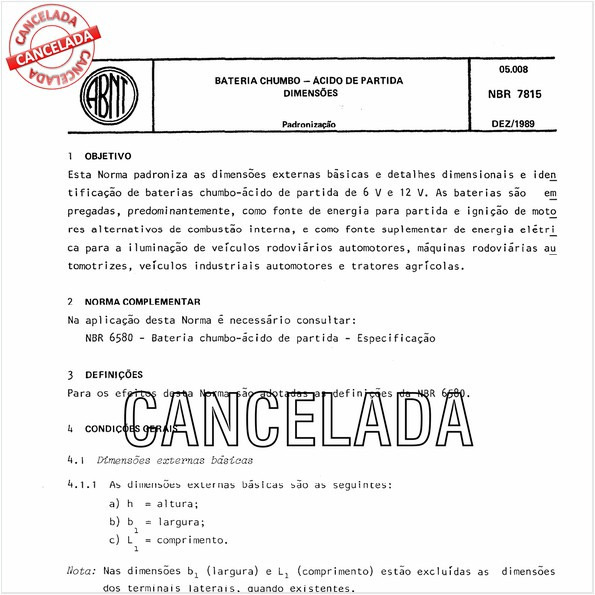 Bateria chumbo - Acido de partida - Dimensões