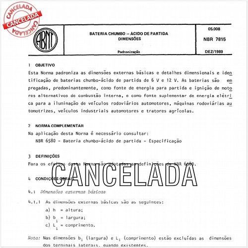 Bateria chumbo - Acido de partida - Dimensões