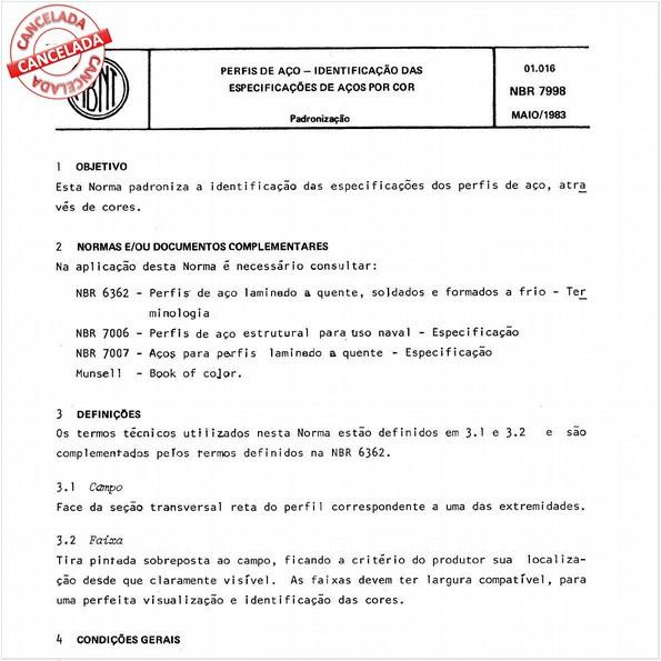 Perfis de aço - Identificação das especificações de aços por cor