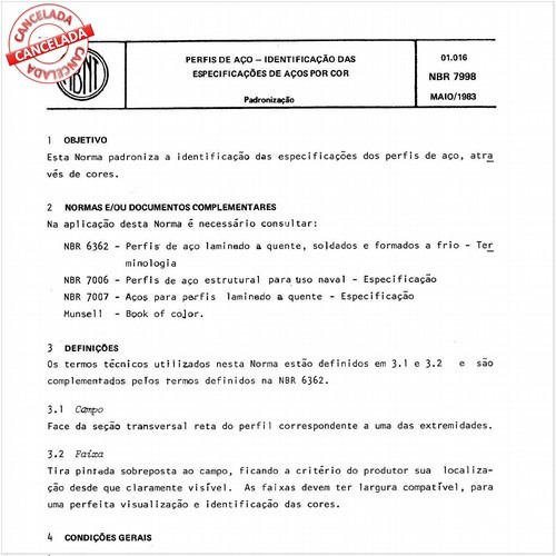 Perfis de aço - Identificação das especificações de aços por cor