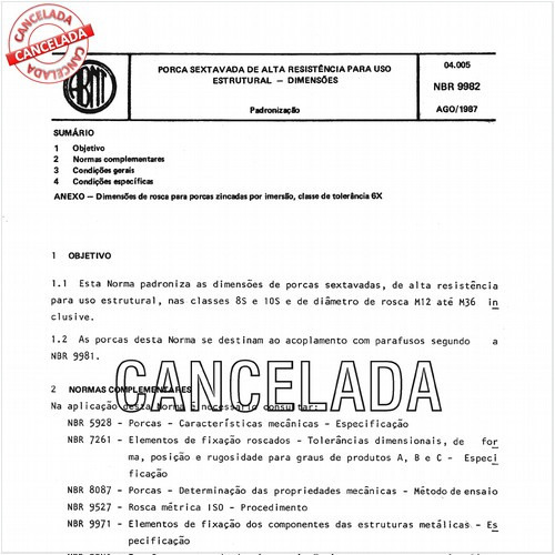 Porca sextavada de alta resistência para uso estrutural - Dimensões
