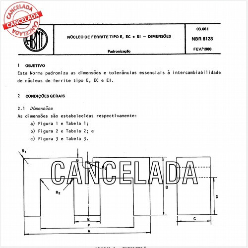 Núcleo de ferrite tipo E, EC e EI - Dimensões