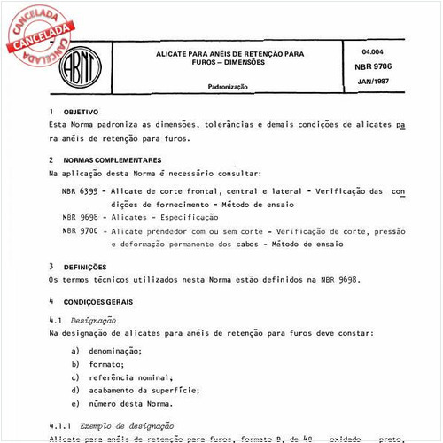 Alicates para anéis de retenção para furos - Dimensões