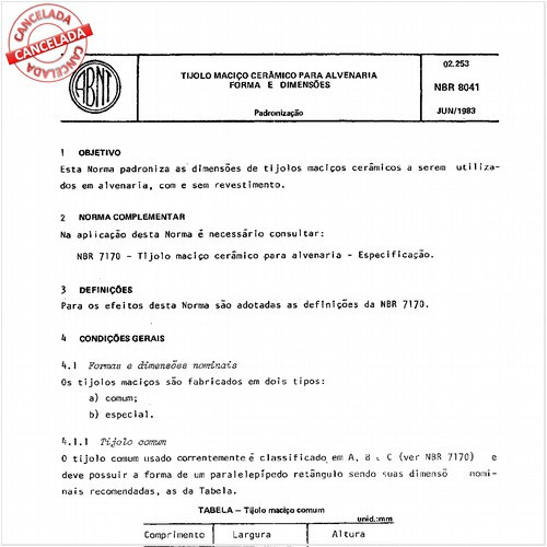 Tijolo maciço cerâmico para alvenaria - Forma e dimensões