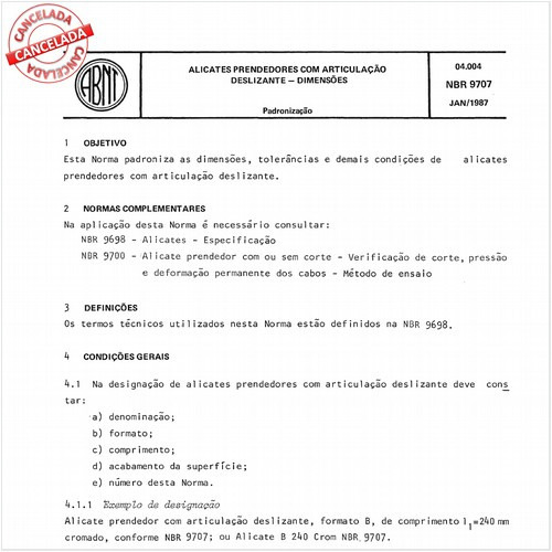 Alicates prendedores com articulação deslizante - Dimensões