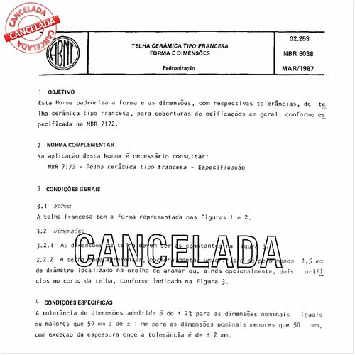 Telha cerâmica tipo francesa - Forma e dimensões