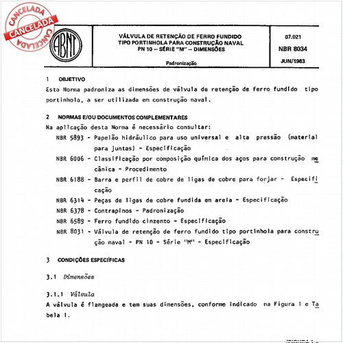 Válvula de retenção de ferro fundido tipo portinhola para construção naval-PN-10 - Série "M" - Dimensões