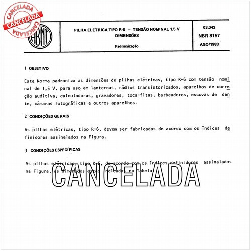 Pilha elétrica tipo R-6 - Tensão nominal 1,5V - Dimensões