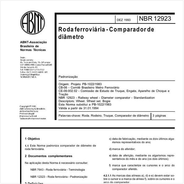 Roda ferroviária - Comparador de diâmetro - Padronização