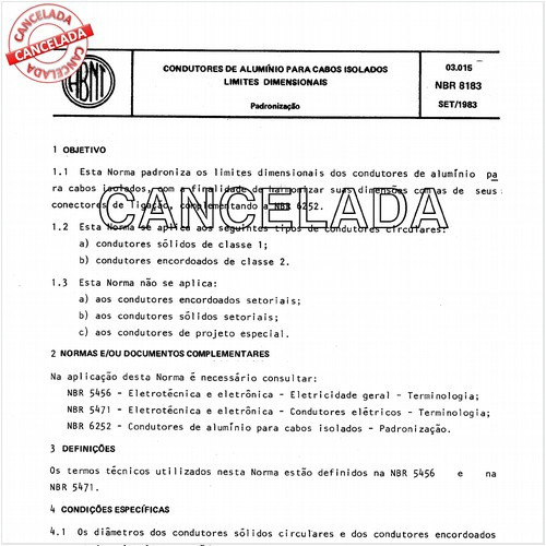Condutores de alumínio para cabos isolados - Limites dimensionais