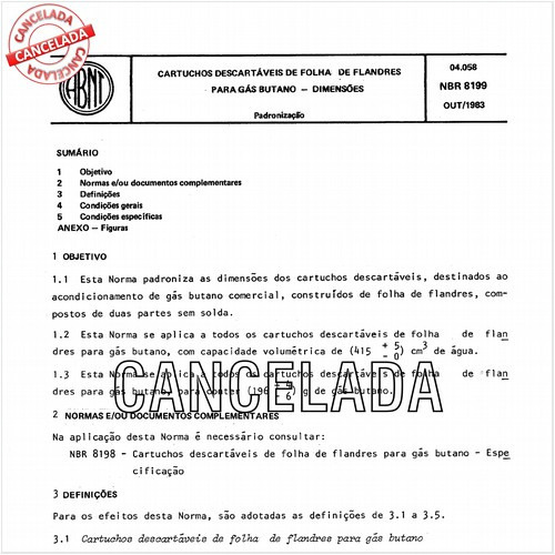 Cartuchos descartáveis de folha-de-flandres para gás butano - Dimensões