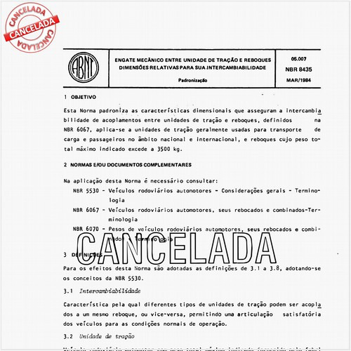 Engate mecânico entre unidade de tração e reboques - Dimensões relativas para sua intercambiabilidade