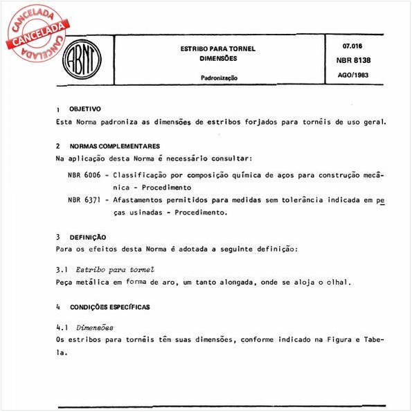 Estribo para tornel - Dimensões