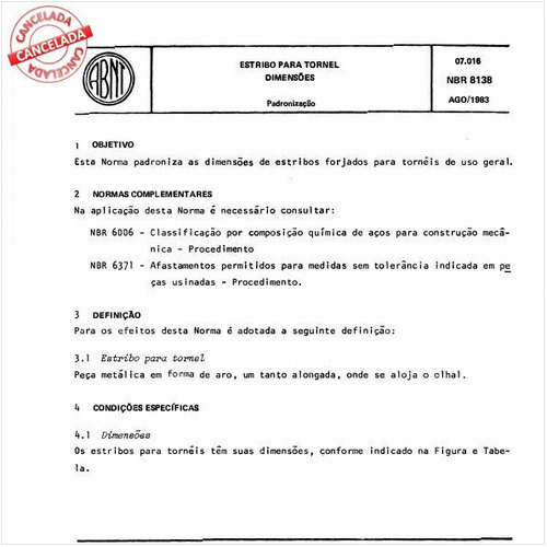 Estribo para tornel - Dimensões