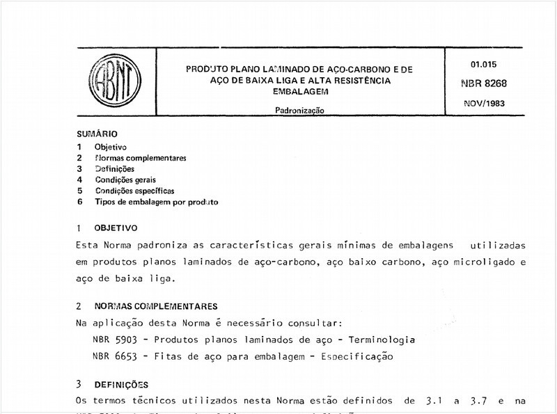 Produto plano laminado de aço-carbono e de aço de baixa liga e alta resistência - Embalagem - Padronização