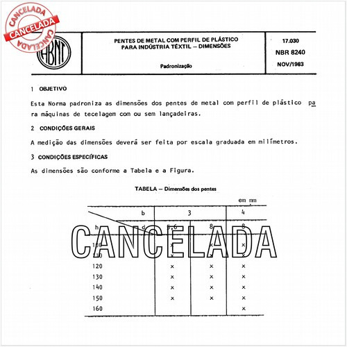 Pentes de metal com perfil de plástico para indústria têxtil - Dimensões