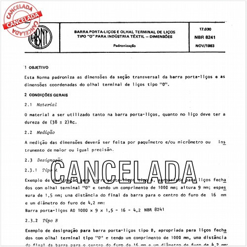 Barra porta-liços e olhal terminal de liços tipo "O" para indústria têxtil - Dimensões