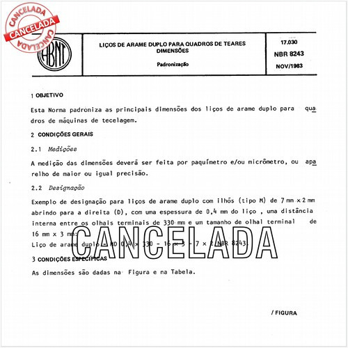 Liços de arame duplo para quadros de teares - Dimensões
