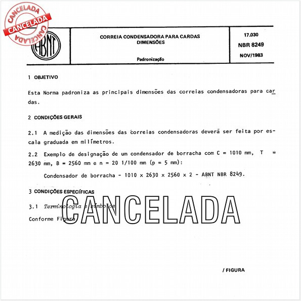 Correia condensadora para cardas - Dimensões