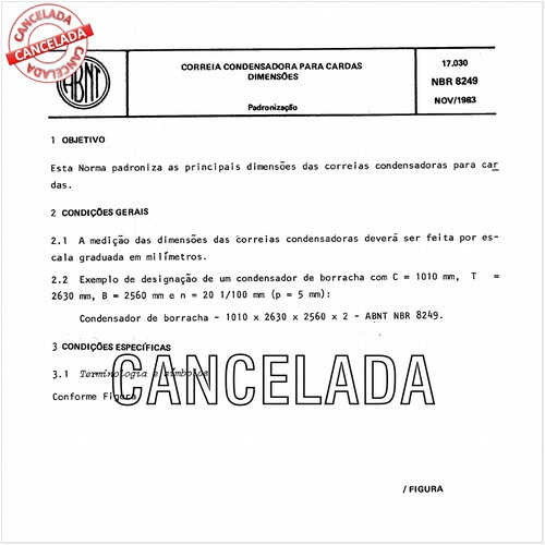 Correia condensadora para cardas - Dimensões