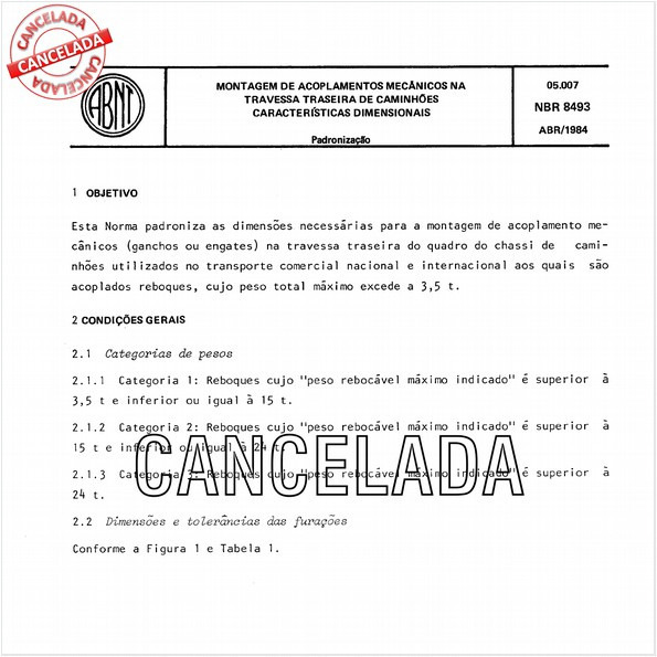 Montagem de acoplamentos mecânicos na travessa traseira de caminhões - Características dimensionais