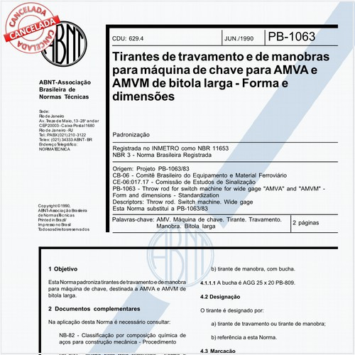 Tirantes de travamento e de manobras para máquina de chave para AMVA e AMVM de bitola larga - Forma e dimensões