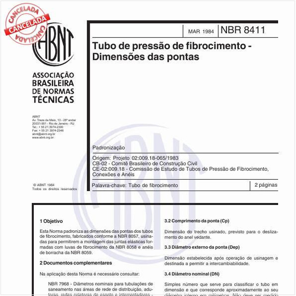 Tubo de pressão de fibrocimento - Dimensões das pontas