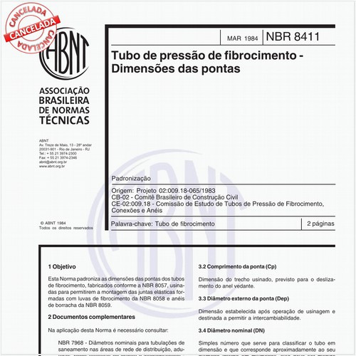 Tubo de pressão de fibrocimento - Dimensões das pontas
