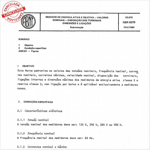 Medidor de energia ativa e reativa - Valores nominais, disposição dos terminais, dimensões e ligações