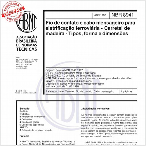 Fio de contato e cabo mensageiro para eletrificação ferroviária - Carretel de madeira - Tipos, forma e dimensões 