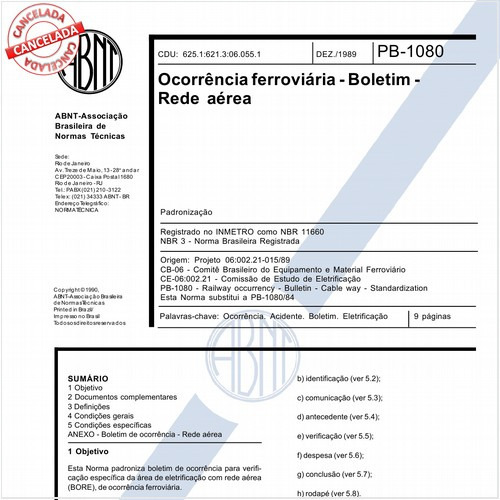Ocorrência ferroviária - Boletim - Rede aérea
